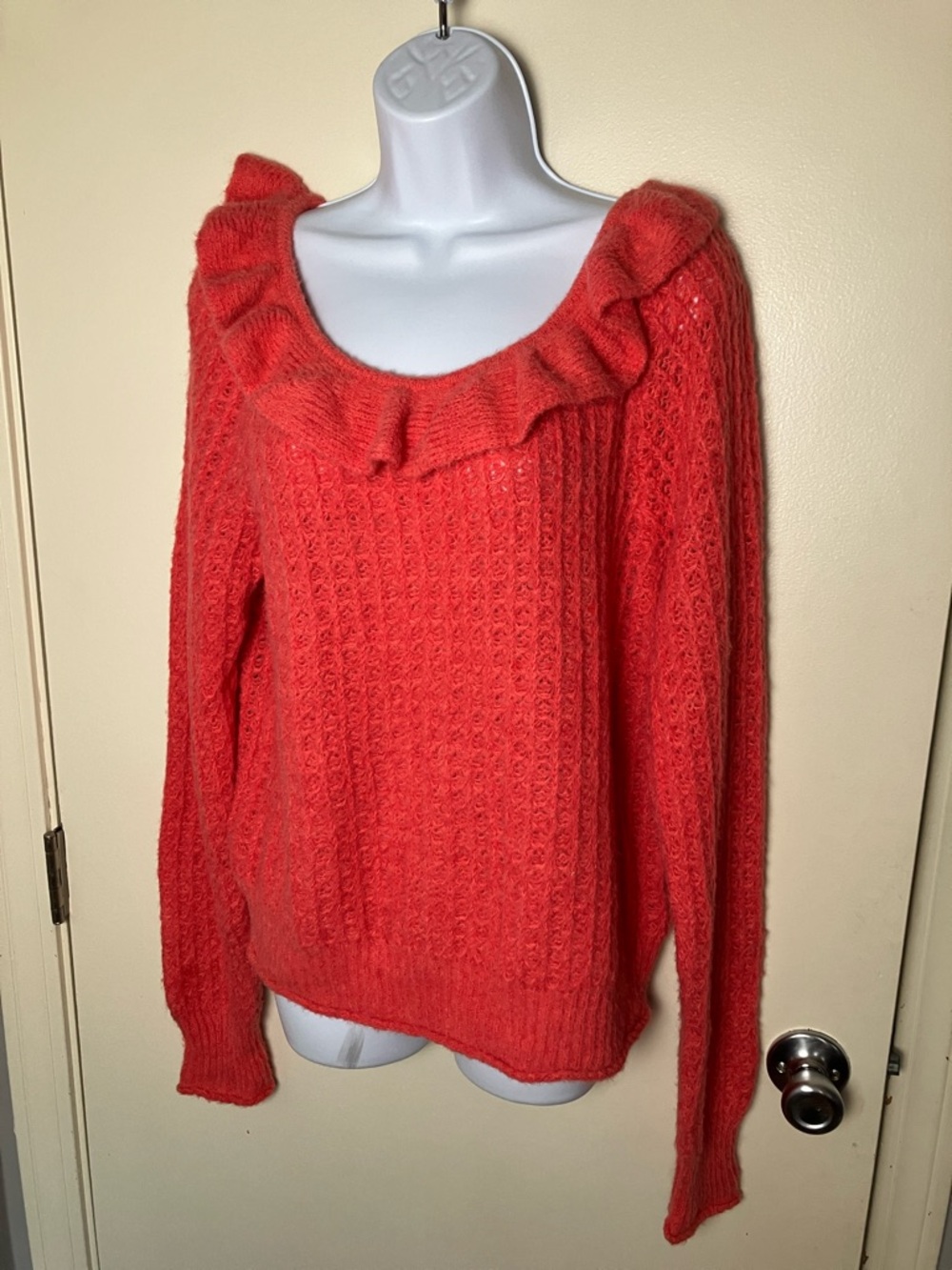 Anthropologie Cozy Ruffle-Trim Boat Neck Knit Pink Rose Sweater NWT Size XL - Picture 2 of 8